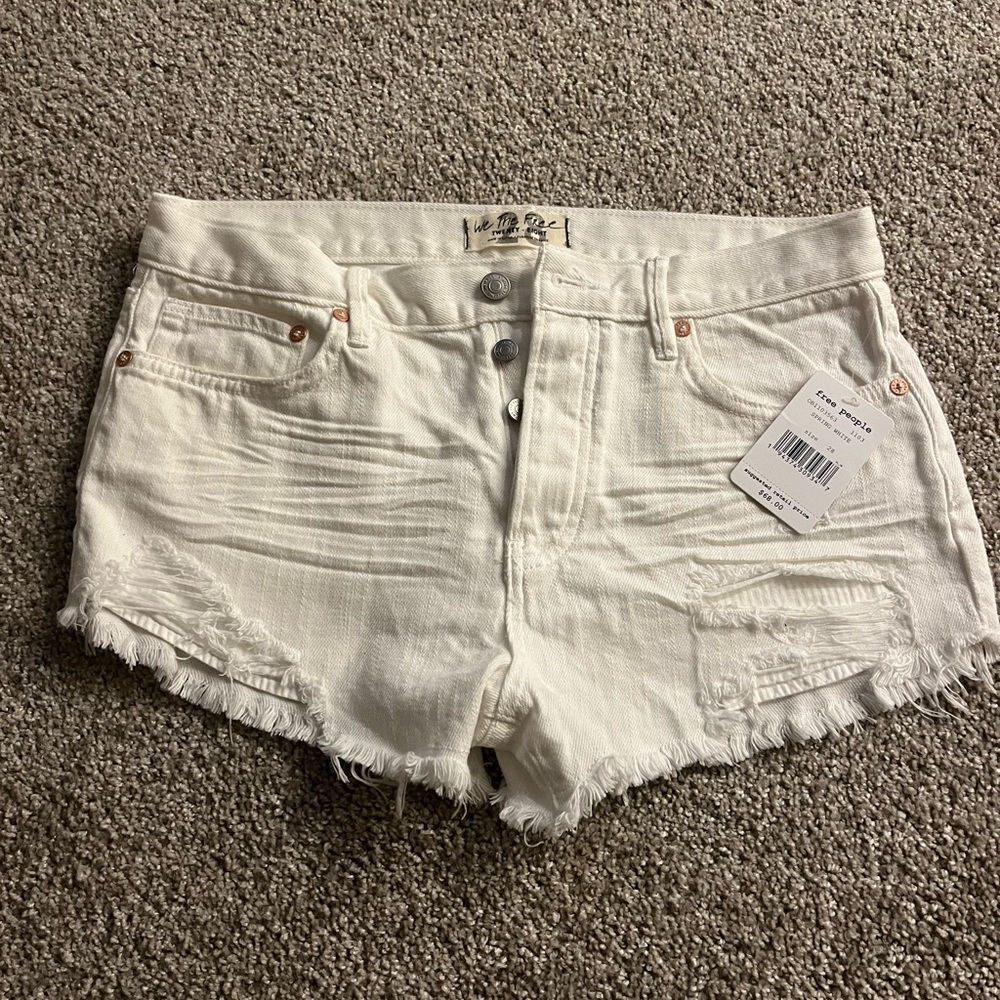 Free People White Distressed Jean Shorts